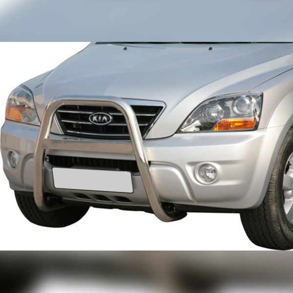 PARE-BUFFLE HAUT INOX AVEC PLAQUE TRANSVERSALE SUR KIA SORENTO 2006-2009