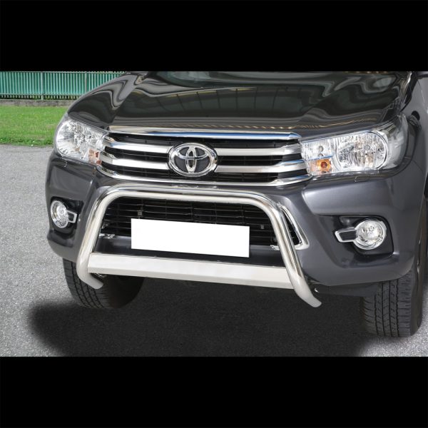 PARE-BUFFLE INOX AVEC BARRE SUR TOYOTA HILUX 2016-2019 (DOUBLE CABINE)