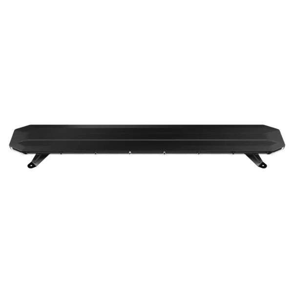 Rear or top view of the LED lightbar with no illumination. The surface is solid black with a slightly raised center ridge running lengthwise. The lightbar is long, flat, and sharply edged with chamfered corners. The mounting brackets extend slightly outward, revealing bolt holes for installation.